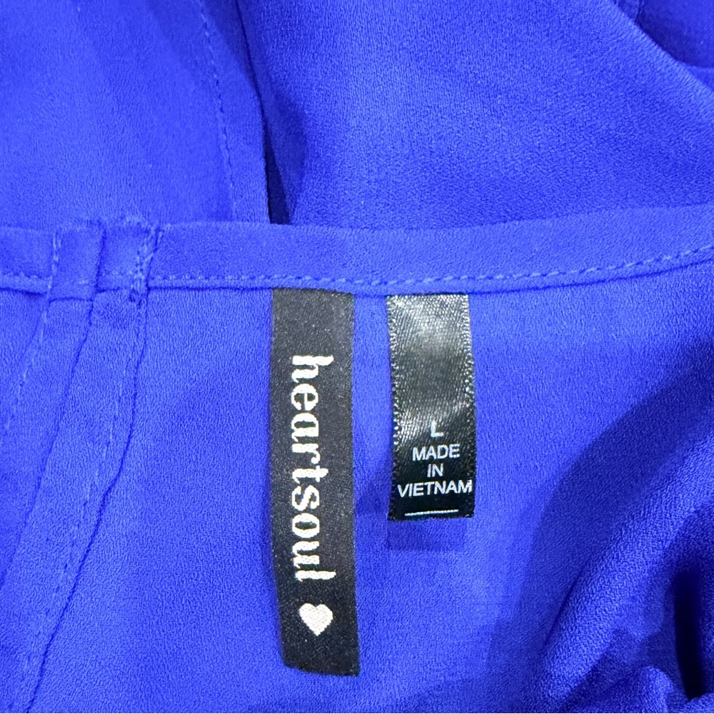 Heartsoul Royal Blue Metal Collar Neckline Tie-Waist Blouse Top Open Back L - Picture 9 of 13